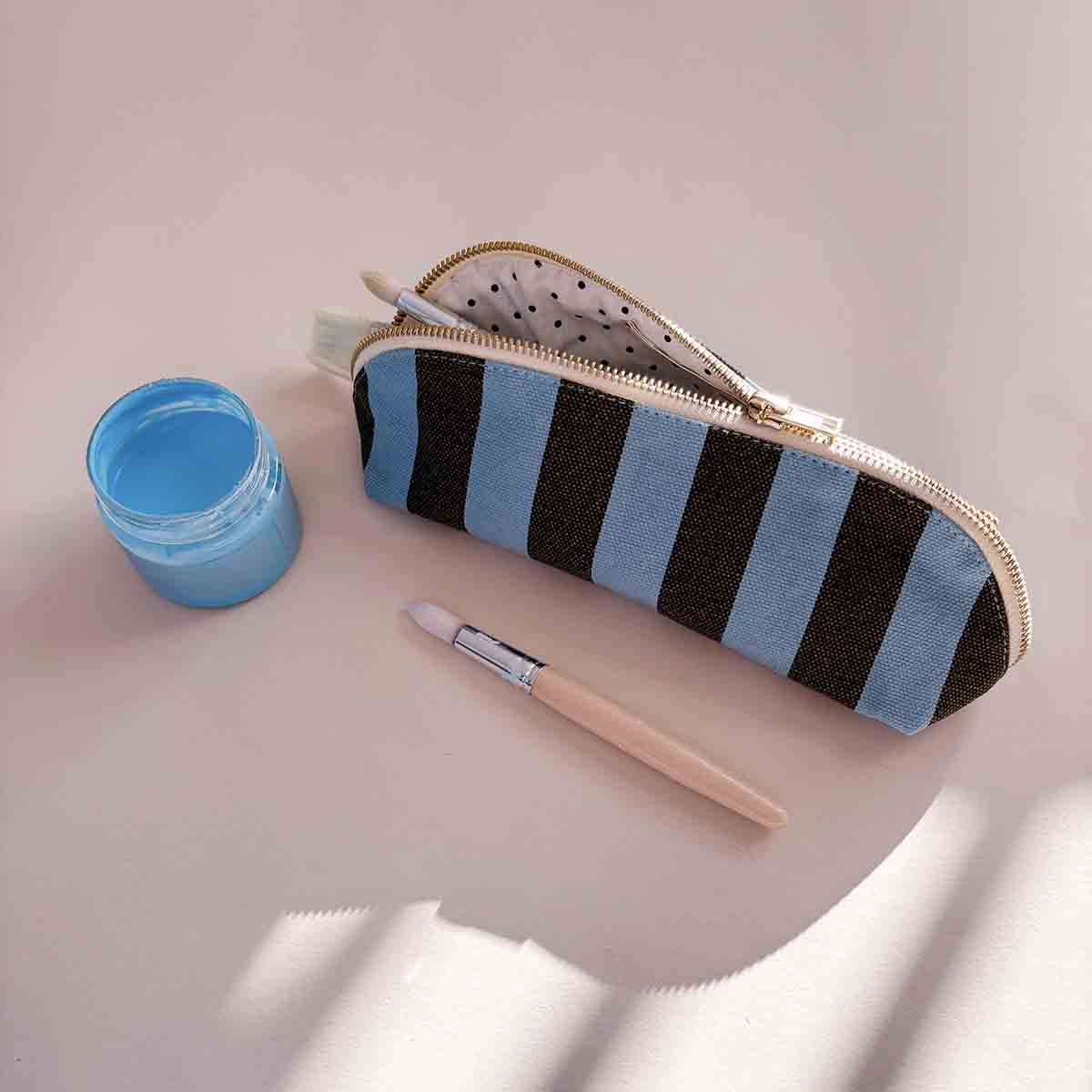 GASTON ETUI OLIV/ BLAU GESTREIFT