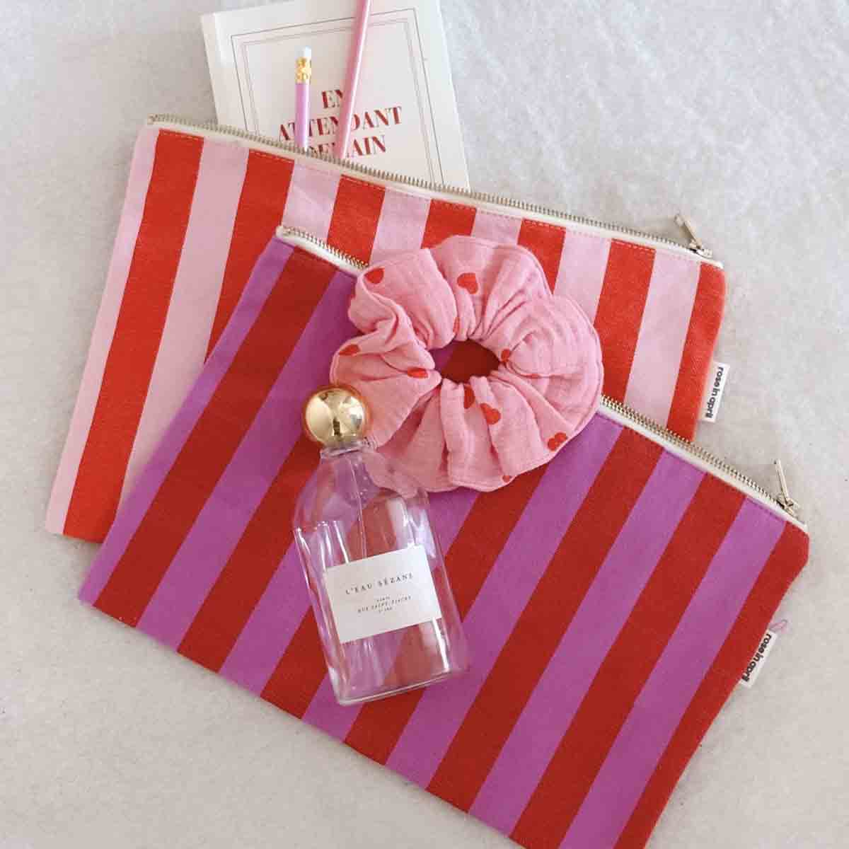 LILI flache Tasche mit Streifen in Tomatenrot und Candy Pink