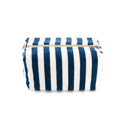 Kulturtasche Vic - gestreift in Mitternachtsblau aus 100% Baumwoll-Frottier