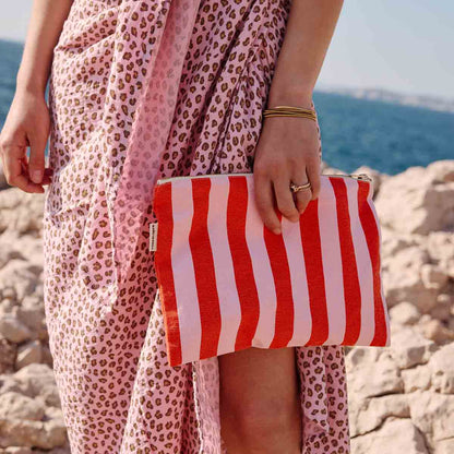LILI flache Tasche mit Streifen in Tomatenrot und Candy Pink