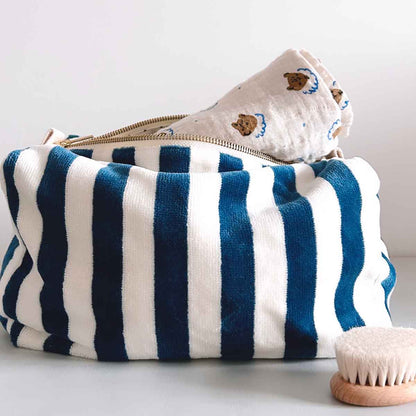 Kulturtasche Vic - gestreift in Mitternachtsblau aus 100% Baumwoll-Frottier